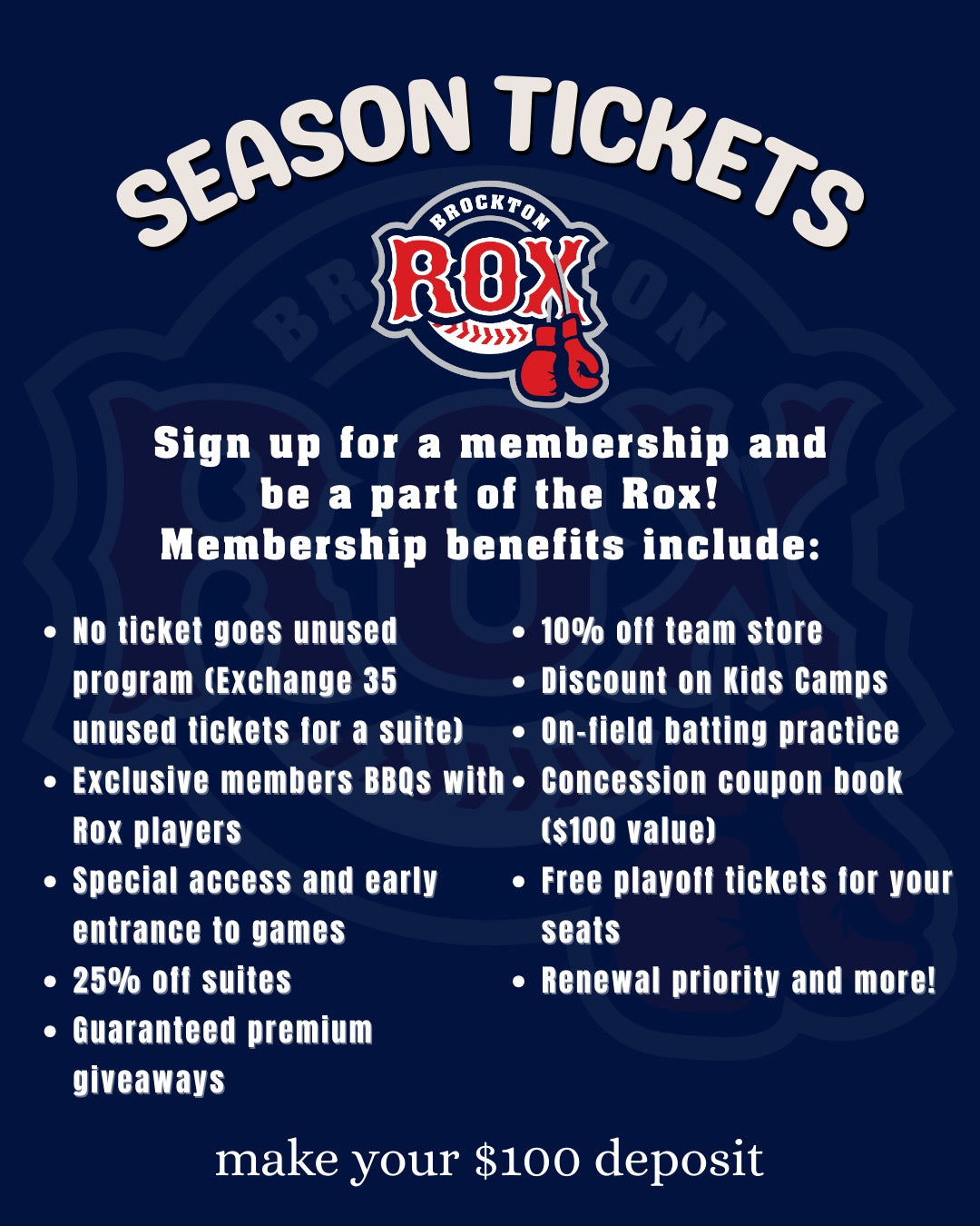 Deposit 2026 Brockton Rox Season Tickets